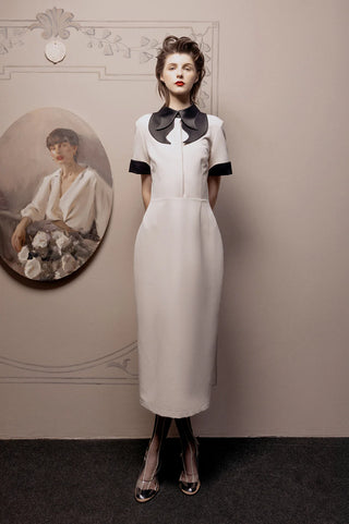 Polished Fitted Midi Short Sleeve Dress - Ecru