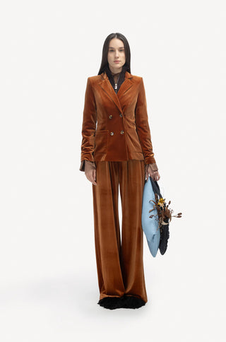 Retro Wide-Leg Trousers - Velvet Burnt Sienna