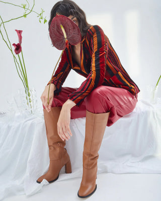 Retro Striped Jacket- Velvet Burgundy Red