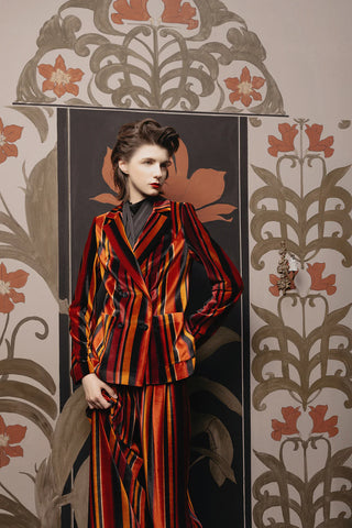 Retro Striped Jacket- Velvet Burgundy Red