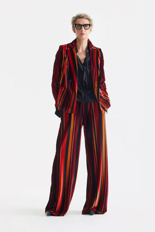 Retro Wide-Leg Trousers - Velvet Burgundy Red