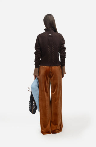 Retro Wide-Leg Trousers - Velvet Burnt Sienna
