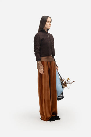 Retro Wide-Leg Trousers - Velvet Burnt Sienna