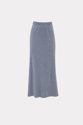 Rib Knit Suit Asymmetric Blouse & Basik Skirt Grey & Blue