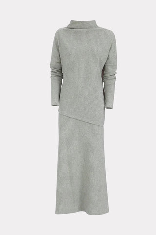 Rib Knit Suit Asymmetric Blouse & Basik Skirt Grey & Green