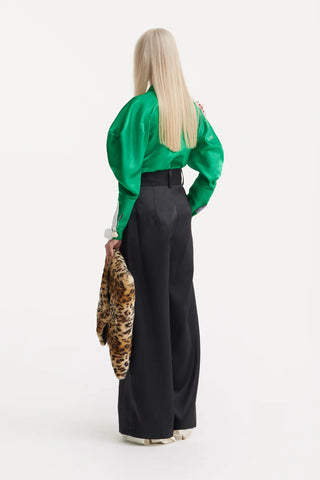 Романтичная блузка из шелковой органзы с объемными рукавами – Ярко-зелёная