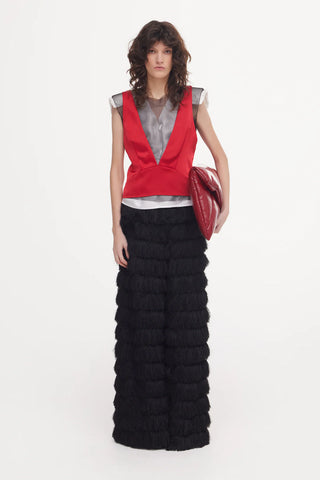 Satin Blouse With Mesh And Shoulder Pads Red