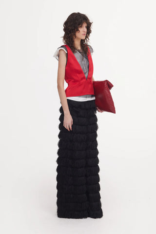 Satin Blouse With Mesh And Shoulder Pads Red