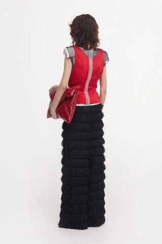 Satin Blouse With Mesh And Shoulder Pads Red