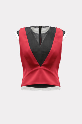 Satin Blouse With Mesh And Shoulder Pads Red