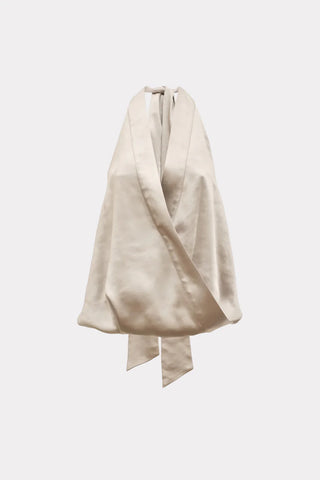 Satin Halter Open Back Top Light Beige