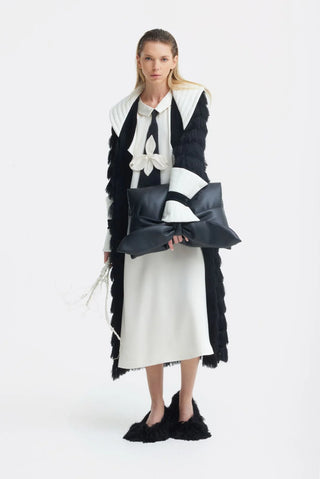 Double-Layer Satin Midi Dress With Tie Detail – Ivory