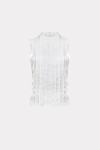 Satin-Organza Sleeveless Blouse White