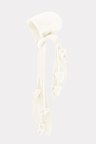 Вязаный шерстяной шарф-капюшон с завязками – Молочный