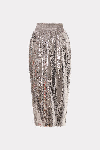 Sequin Midi Pencil Skirt Silver