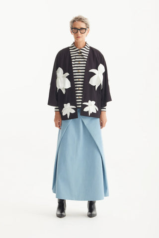 Silk-Lined Wrap Jacket With Dropped Sleeves Black