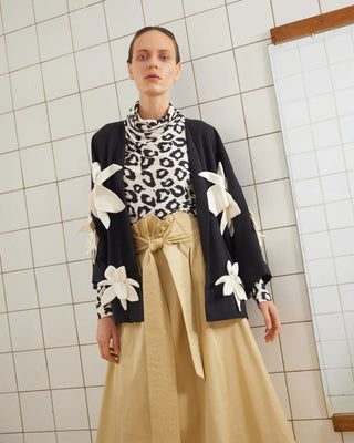 Silk-Lined Wrap Jacket With Dropped Sleeves Black