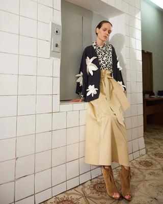 Silk-Lined Wrap Jacket With Dropped Sleeves Black