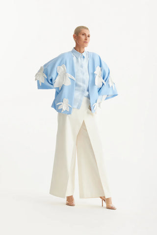 Silk-Lined Wrap Jacket With Dropped Sleeves Light Blue