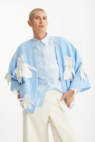 Silk-Lined Wrap Jacket With Dropped Sleeves Light Blue