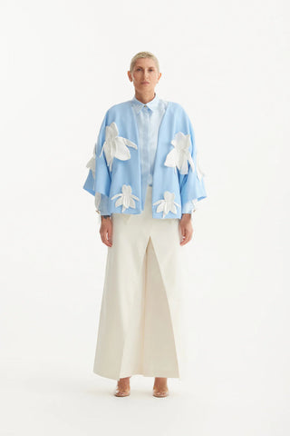 Silk-Lined Wrap Jacket With Dropped Sleeves Light Blue