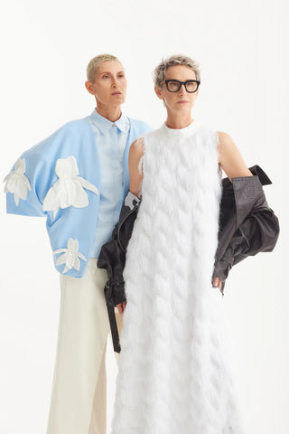 Silk-Lined Wrap Jacket With Dropped Sleeves Light Blue