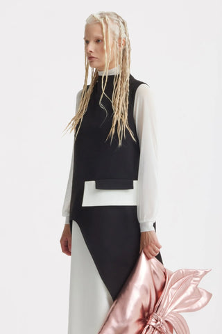 Sleeveless Asymmetric Midi Dress – Black & White