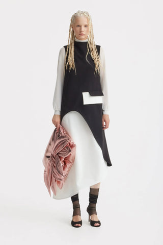 Sleeveless Asymmetric Midi Dress – Black & White