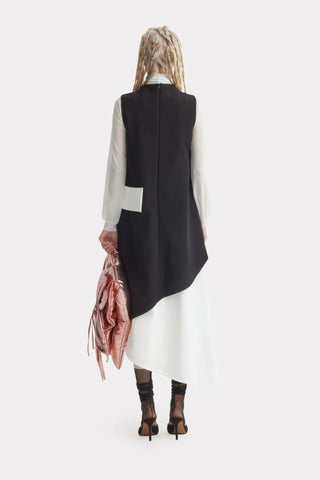 Sleeveless Asymmetric Midi Dress – Black & White