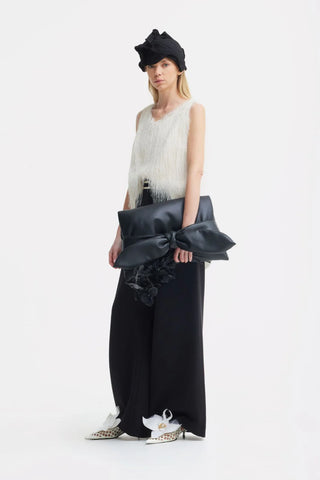 Pantaloni largi cu talie statement — negri