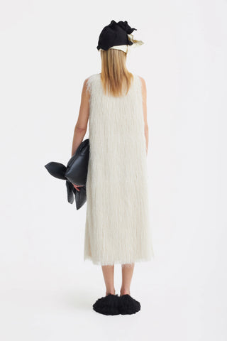 Rochie midi fără mâneci din material texturat tip pile — ivoire