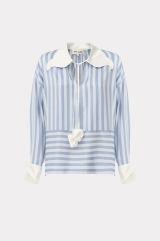 Smart Elegance – Silk-Touch Striped Long-Sleeve Blouse Light Blue