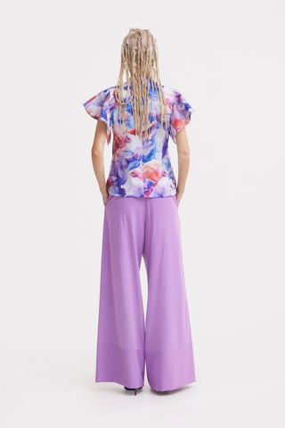 Stand Collar Ruffle Sleeve Blouse – Fish Print