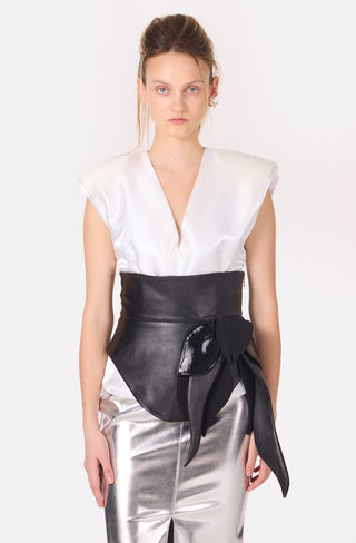Mermaid Faux Leather Midi Skirt With Slit - Silver