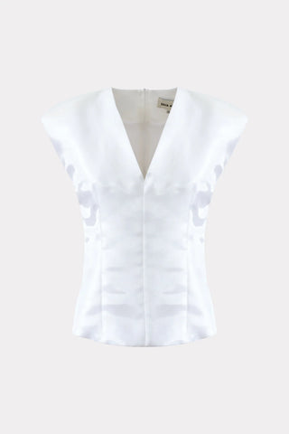 Structured Fit Cap Sleeve V-Neck Blouse White