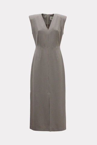 Structured Sleeveless V-Neck Dress with Waist Belt - Grey-Brown, Black