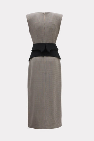 Structured Sleeveless V-Neck Dress with Waist Belt - Grey-Brown, Black