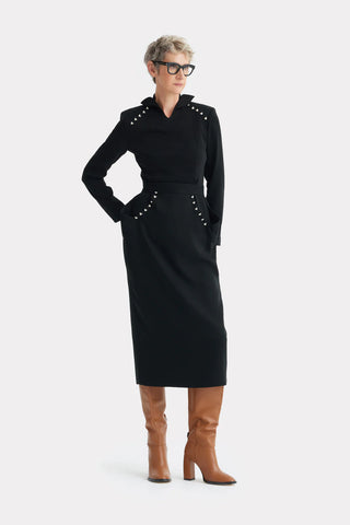 Studded Tailored Midi Dress – Black –