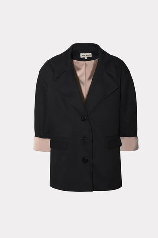 Sacou elegant cu croială relaxată și căptușeală contrastantă, negru