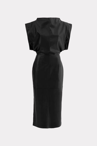 Stylish Sleeveless Faux Leather Dress Black