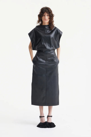 Stylish Sleeveless Faux Leather Dress Black