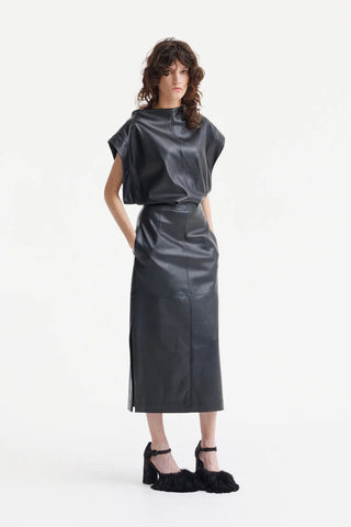 Stylish Sleeveless Faux Leather Dress Black