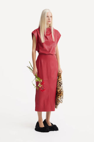 Stylish Sleeveless Faux Leather Dress Red