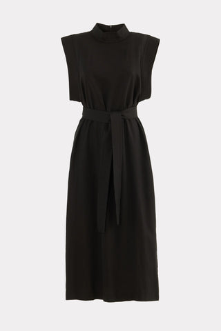 Stylish Straight Dress With Belt Black