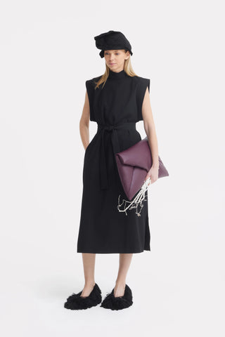 Stylish Straight Dress With Belt Black