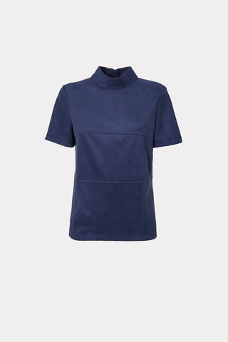Suede Elegance Short Sleeve Blouse Blue