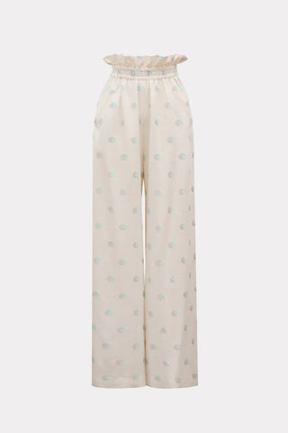 Cotton Wide-Leg Pants With Ruffled Waist - Pastel Print