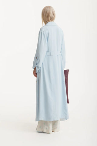 Belted Double-Breasted Trench Dress Light Blue