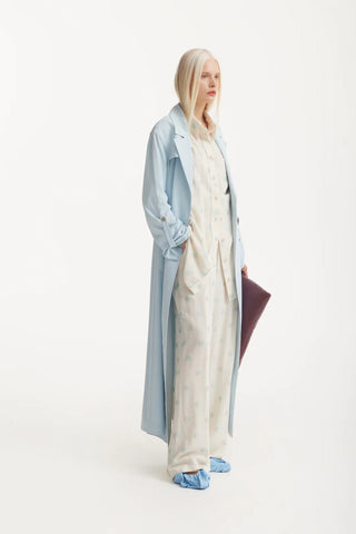 Belted Double-Breasted Trench Dress Light Blue
