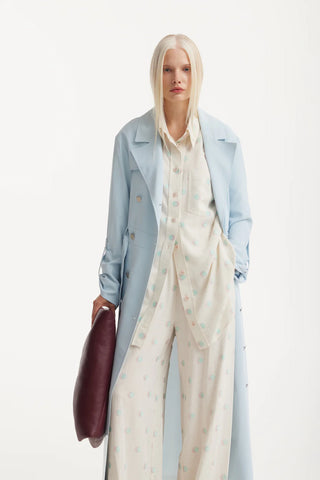 Belted Double-Breasted Trench Dress Light Blue
